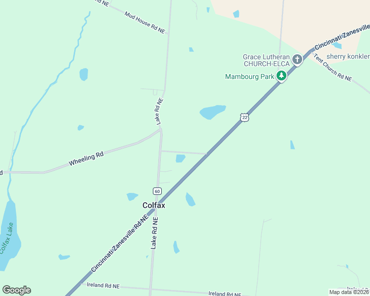 map of restaurants, bars, coffee shops, grocery stores, and more near 5110 Wheeling Road Northeast in Lancaster