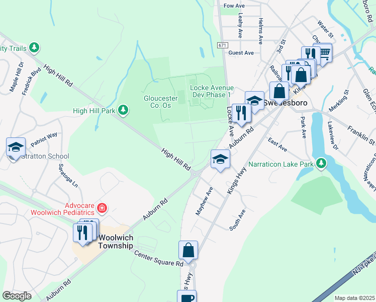 map of restaurants, bars, coffee shops, grocery stores, and more near 121 High Hill Road in Swedesboro