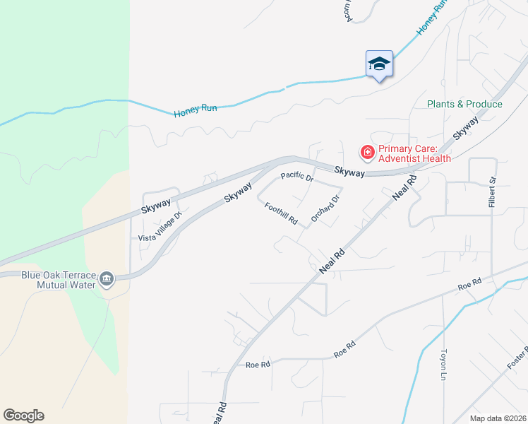map of restaurants, bars, coffee shops, grocery stores, and more near 206 Foothill Road in Paradise