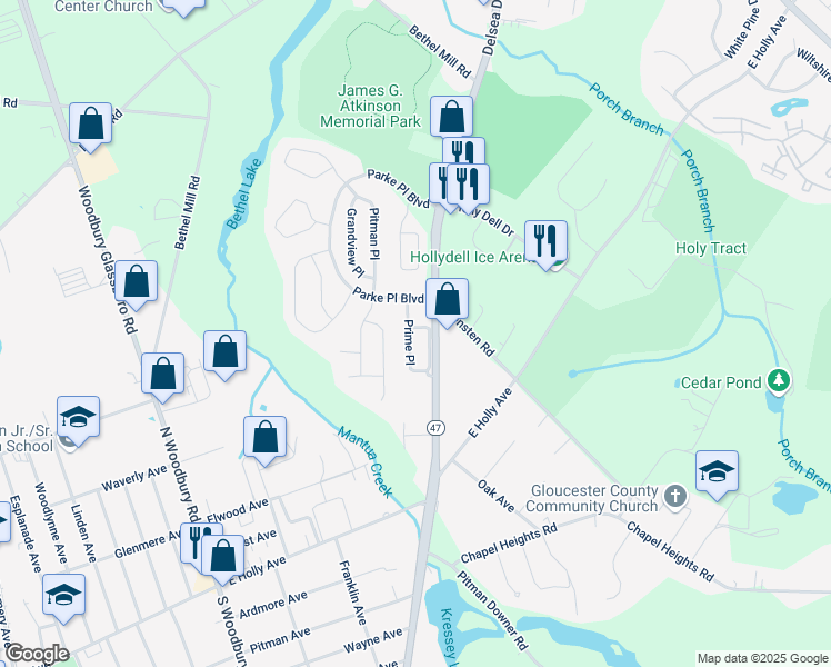 map of restaurants, bars, coffee shops, grocery stores, and more near 12 Parke Place Blvd in Washington Township