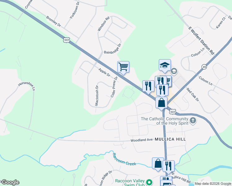 map of restaurants, bars, coffee shops, grocery stores, and more near 103 Cider Press Drive in Harrison Township