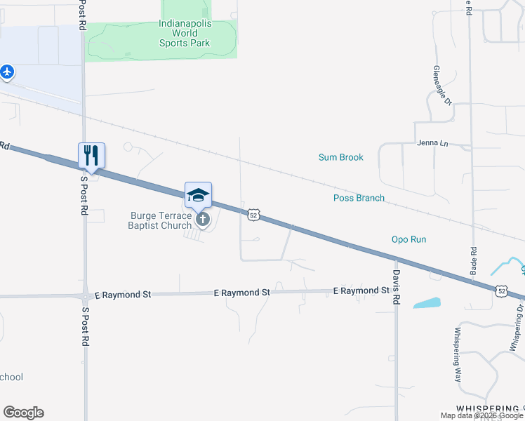 map of restaurants, bars, coffee shops, grocery stores, and more near 9538 Brookville Road in Indianapolis