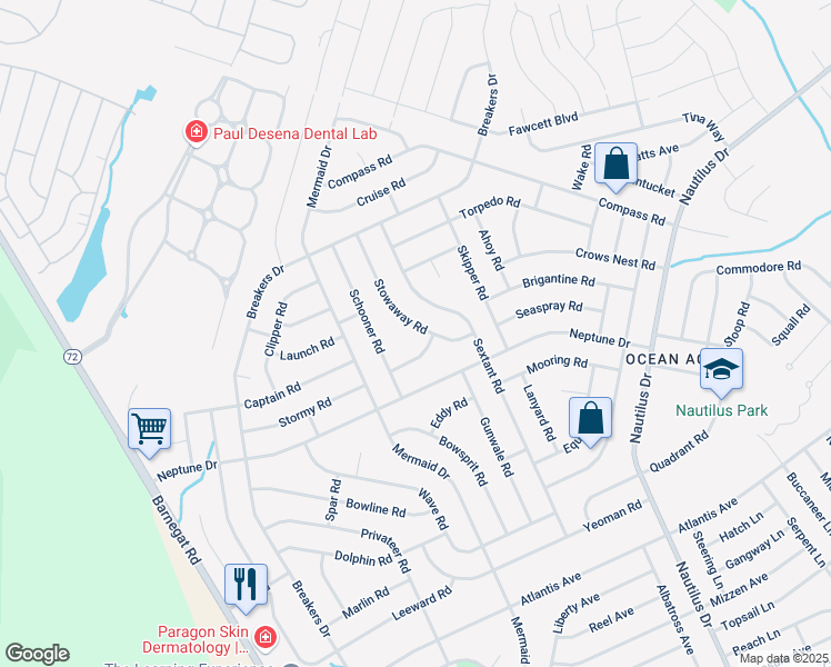 map of restaurants, bars, coffee shops, grocery stores, and more near 128 Stowaway Road in Stafford Township