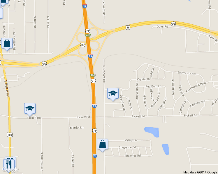 map of restaurants, bars, coffee shops, grocery stores, and more near 4605 Crystal Drive in St. Joseph