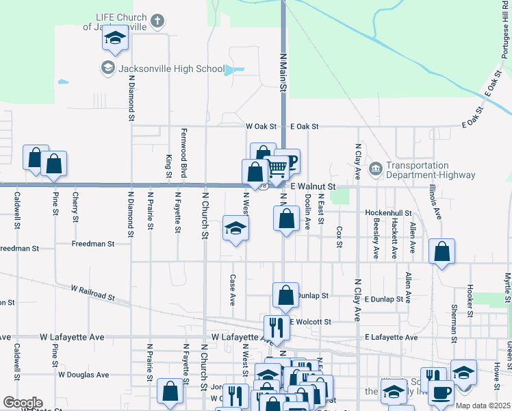 map of restaurants, bars, coffee shops, grocery stores, and more near 900 North West Street in Jacksonville