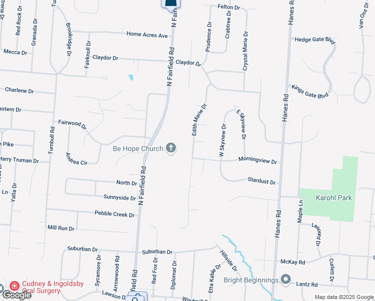 map of restaurants, bars, coffee shops, grocery stores, and more near 1878 Edith Marie Drive in Dayton