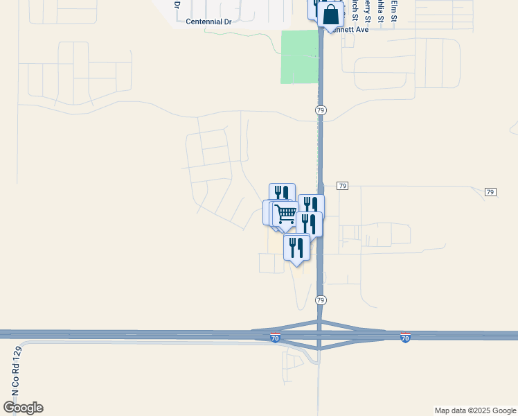 map of restaurants, bars, coffee shops, grocery stores, and more near in Bennett