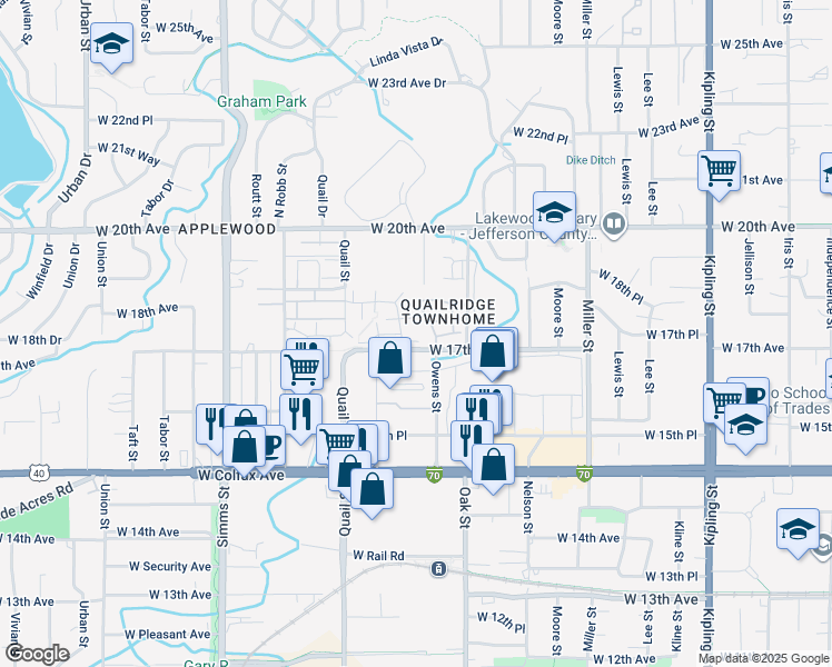 map of restaurants, bars, coffee shops, grocery stores, and more near 11181 West 17th Avenue in Lakewood