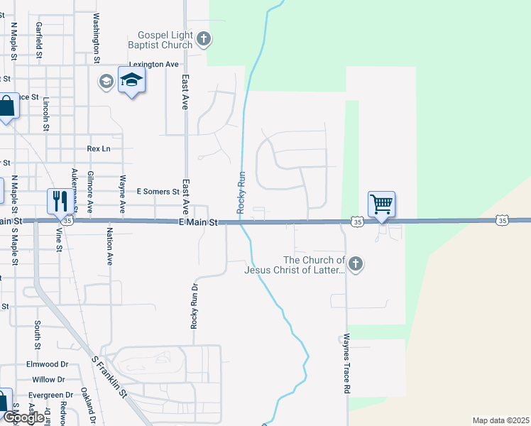 map of restaurants, bars, coffee shops, grocery stores, and more near 203 Ivy Court in Eaton