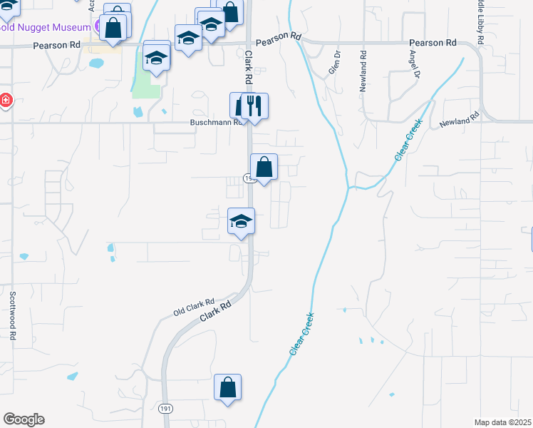 map of restaurants, bars, coffee shops, grocery stores, and more near 5436 Clark Road in Paradise