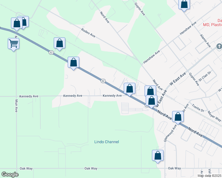 map of restaurants, bars, coffee shops, grocery stores, and more near 2725 California 32 in Chico