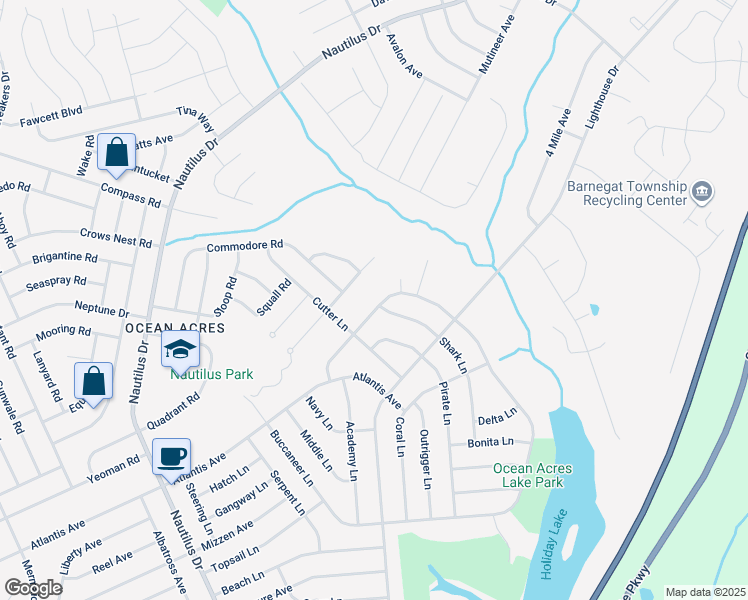 map of restaurants, bars, coffee shops, grocery stores, and more near 721 Buccaneer Lane in Stafford Township