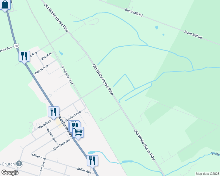 map of restaurants, bars, coffee shops, grocery stores, and more near 801 Old White Horse Pike in Waterford