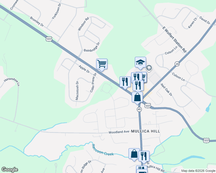 map of restaurants, bars, coffee shops, grocery stores, and more near 126 Swedesboro Road in Gloucester County