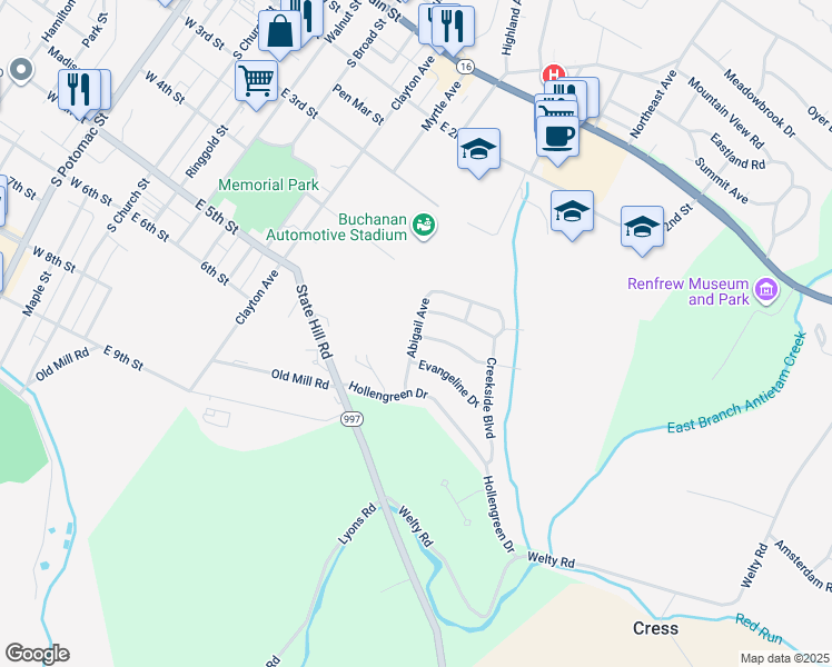 map of restaurants, bars, coffee shops, grocery stores, and more near 430 Abigail Avenue in Waynesboro