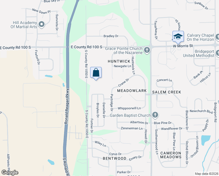 map of restaurants, bars, coffee shops, grocery stores, and more near 1168 Partridge Drive in Indianapolis