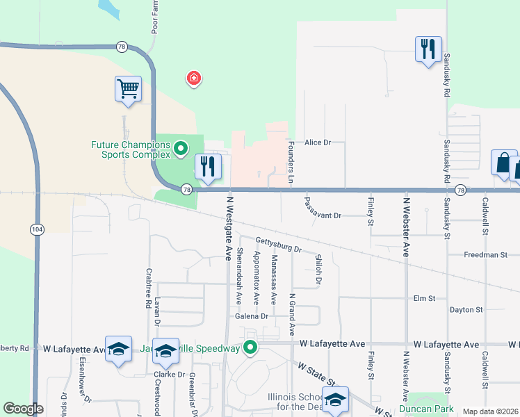 map of restaurants, bars, coffee shops, grocery stores, and more near 30 Gettysburg Drive in Jacksonville