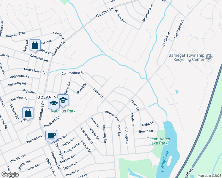 map of restaurants, bars, coffee shops, grocery stores, and more near 721 Buccaneer Lane in Stafford Township