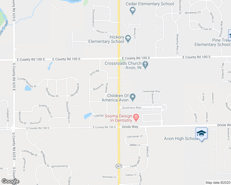 map of restaurants, bars, coffee shops, grocery stores, and more near 1254 South State Road 267 in Avon