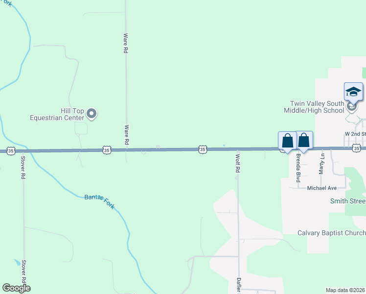 map of restaurants, bars, coffee shops, grocery stores, and more near 4515 U.S. 35 in West Alexandria