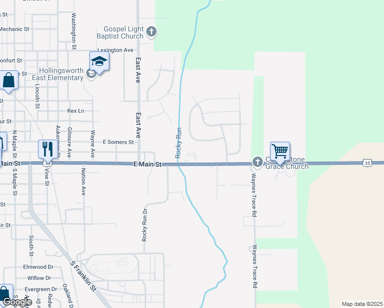 map of restaurants, bars, coffee shops, grocery stores, and more near 203 Ivy Court in Eaton