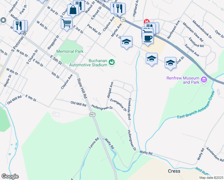 map of restaurants, bars, coffee shops, grocery stores, and more near 500 Waterdale Drive in Waynesboro