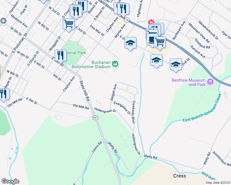 map of restaurants, bars, coffee shops, grocery stores, and more near 500 Waterdale Drive in Waynesboro