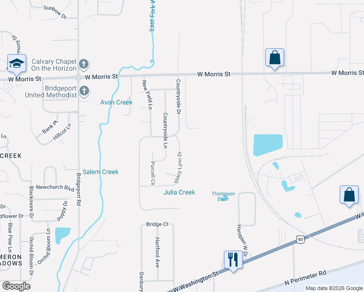 map of restaurants, bars, coffee shops, grocery stores, and more near 1556 Stacy Lynn Drive in Indianapolis