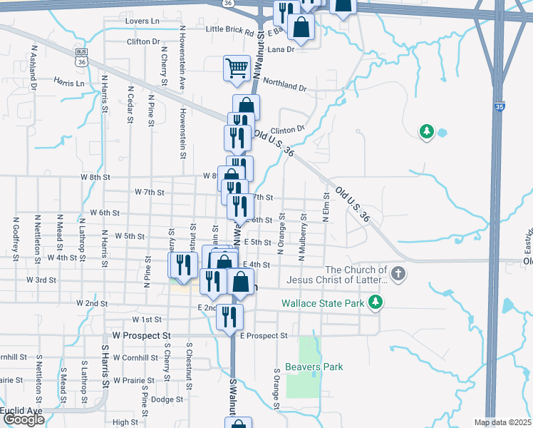 map of restaurants, bars, coffee shops, grocery stores, and more near 517 North Locust Street in Cameron