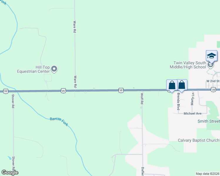 map of restaurants, bars, coffee shops, grocery stores, and more near 4515 U.S. 35 in West Alexandria