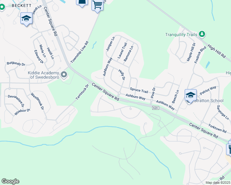 map of restaurants, bars, coffee shops, grocery stores, and more near 956 Ashburn Way in Swedesboro