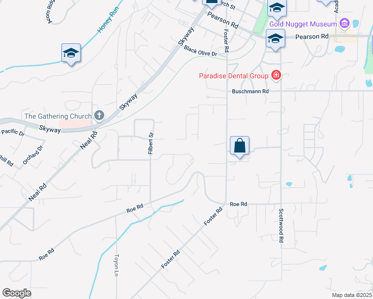 map of restaurants, bars, coffee shops, grocery stores, and more near 595 Circlewood Drive in Paradise