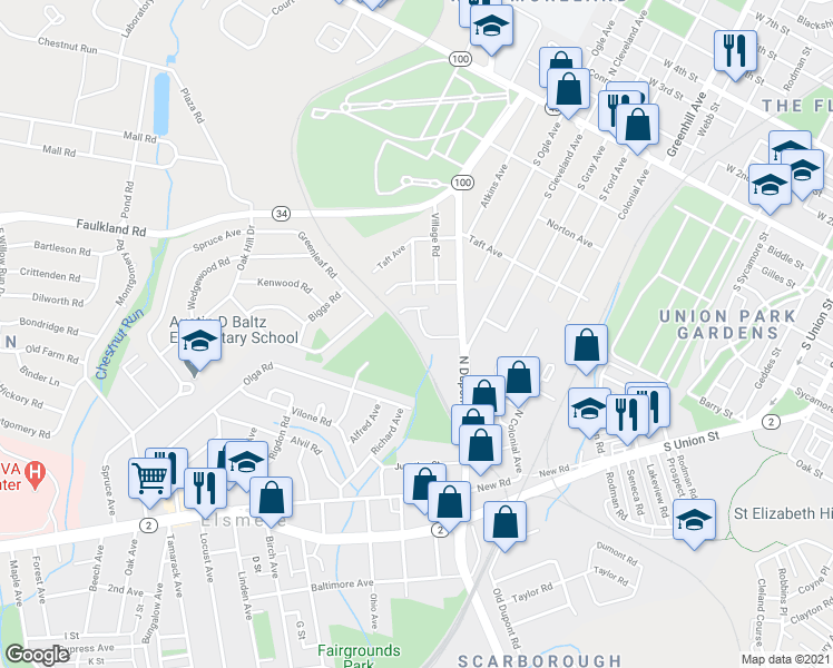 map of restaurants, bars, coffee shops, grocery stores, and more near 401 Baldini Boulevard in Wilmington