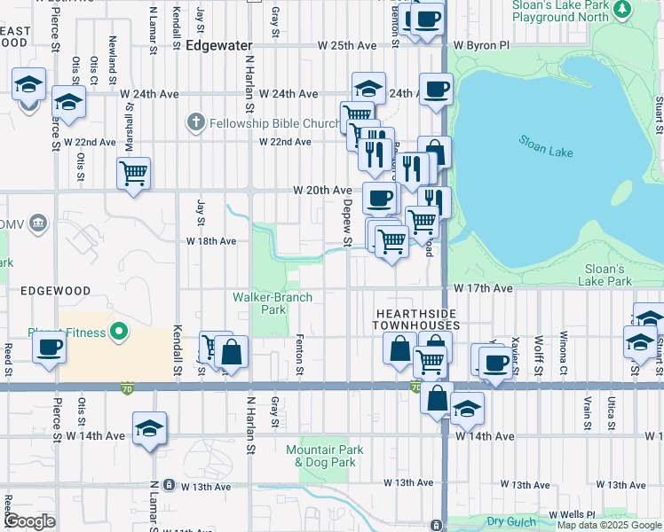 map of restaurants, bars, coffee shops, grocery stores, and more near 5625 West 18th Avenue in Lakewood