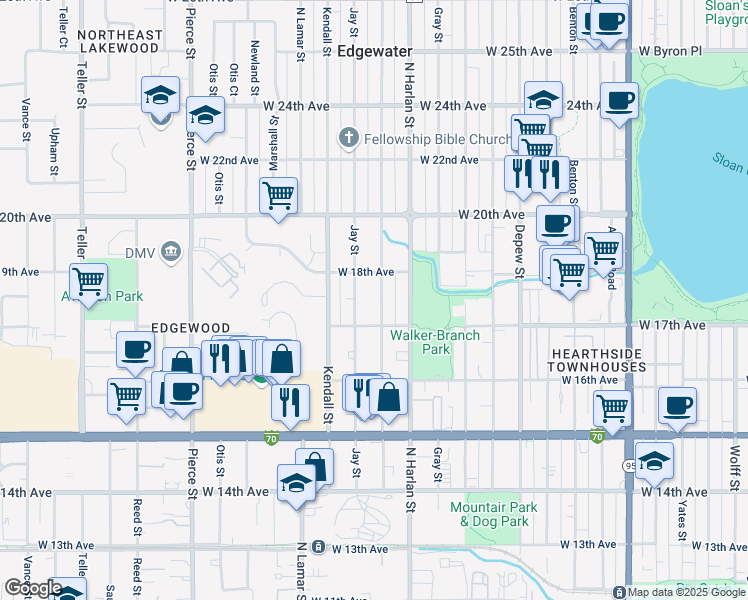 map of restaurants, bars, coffee shops, grocery stores, and more near 1790 Jay Street in Lakewood