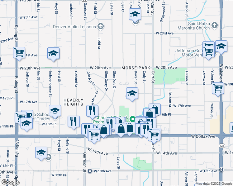 map of restaurants, bars, coffee shops, grocery stores, and more near 1900 Glen Dale Drive in Lakewood