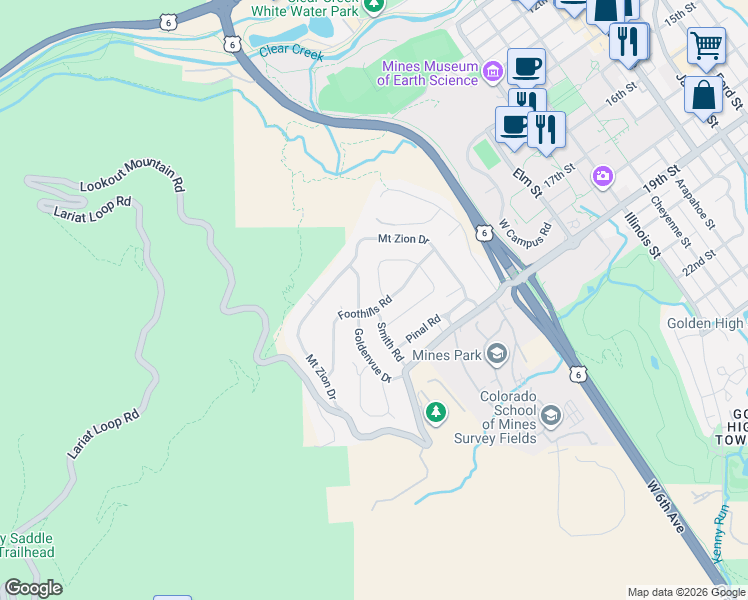 map of restaurants, bars, coffee shops, grocery stores, and more near 1957 Sage Circle in Golden