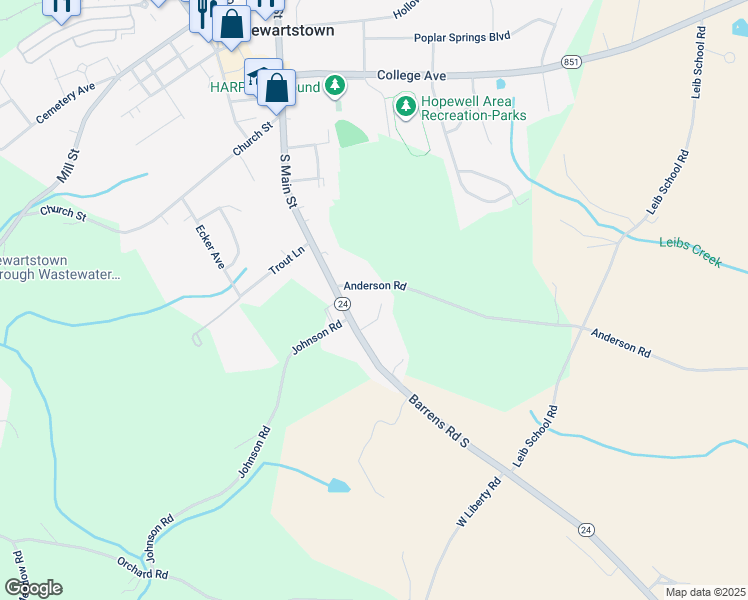 map of restaurants, bars, coffee shops, grocery stores, and more near 4749 Barton Circle in Stewartstown