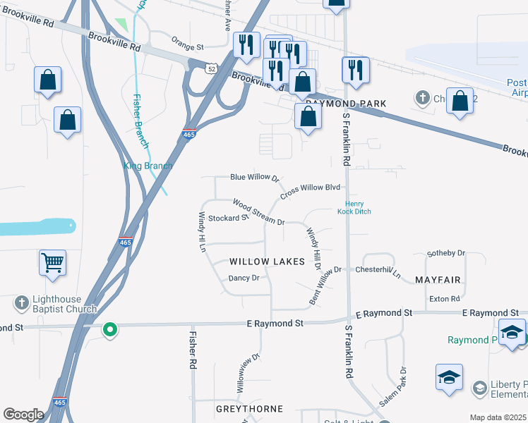 map of restaurants, bars, coffee shops, grocery stores, and more near 7728 Cross Willow Boulevard in Indianapolis