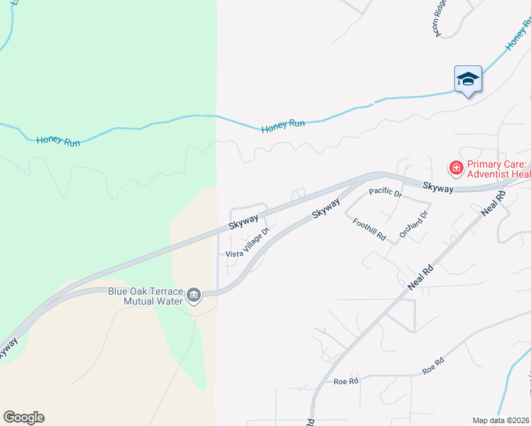 map of restaurants, bars, coffee shops, grocery stores, and more near 8471 Skyway in Paradise