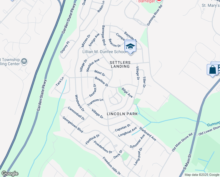 map of restaurants, bars, coffee shops, grocery stores, and more near 52 Schooner Avenue in Barnegat Township