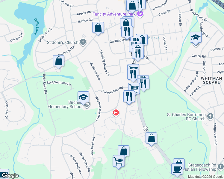 map of restaurants, bars, coffee shops, grocery stores, and more near 204 Georgetown Road in Washington Township