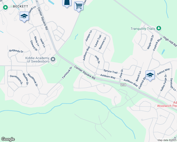 map of restaurants, bars, coffee shops, grocery stores, and more near 908 Ashburn Way in Swedesboro