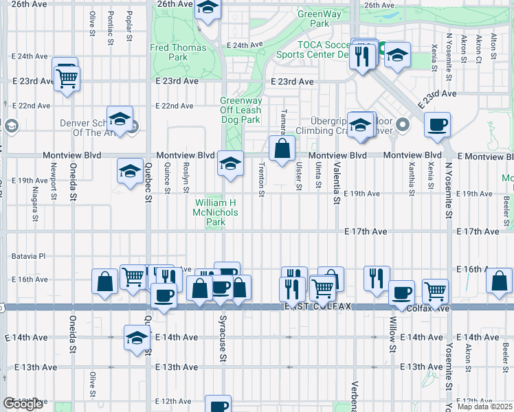 map of restaurants, bars, coffee shops, grocery stores, and more near in 