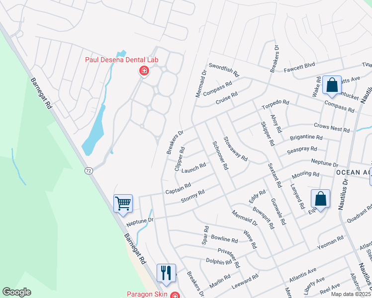 map of restaurants, bars, coffee shops, grocery stores, and more near 256 Clipper Road in Stafford Township