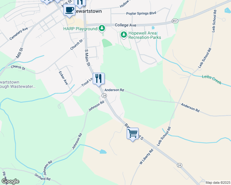 map of restaurants, bars, coffee shops, grocery stores, and more near 4749 Barton Circle in Stewartstown