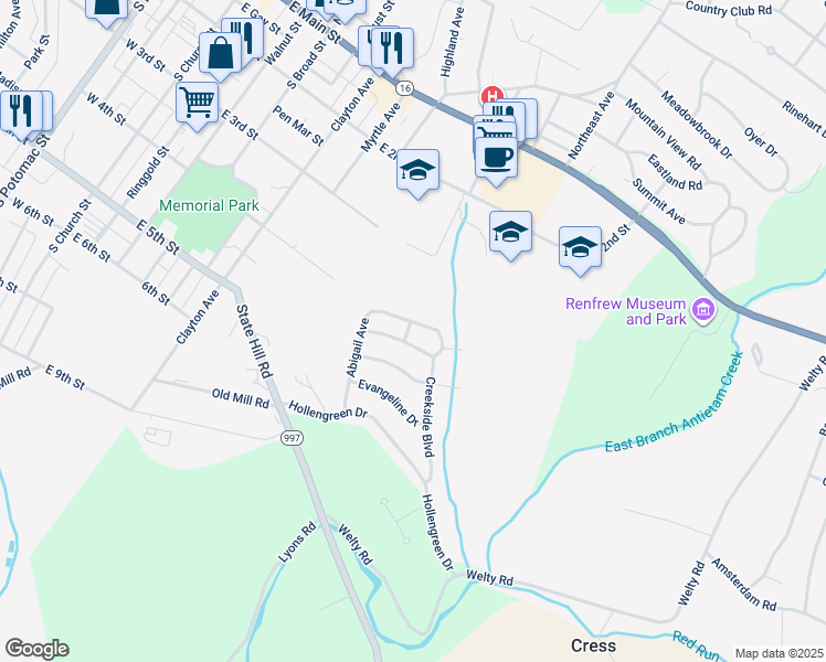 map of restaurants, bars, coffee shops, grocery stores, and more near 513 Iverson Road in Waynesboro