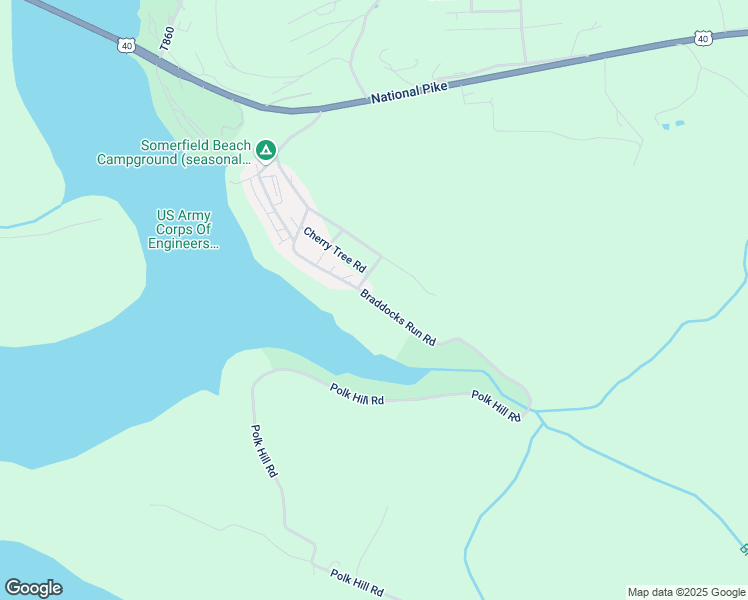 map of restaurants, bars, coffee shops, grocery stores, and more near Braddocks Run Road in Somerset County