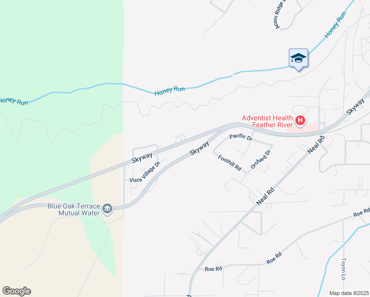 map of restaurants, bars, coffee shops, grocery stores, and more near 4740 Skyway Road in Paradise