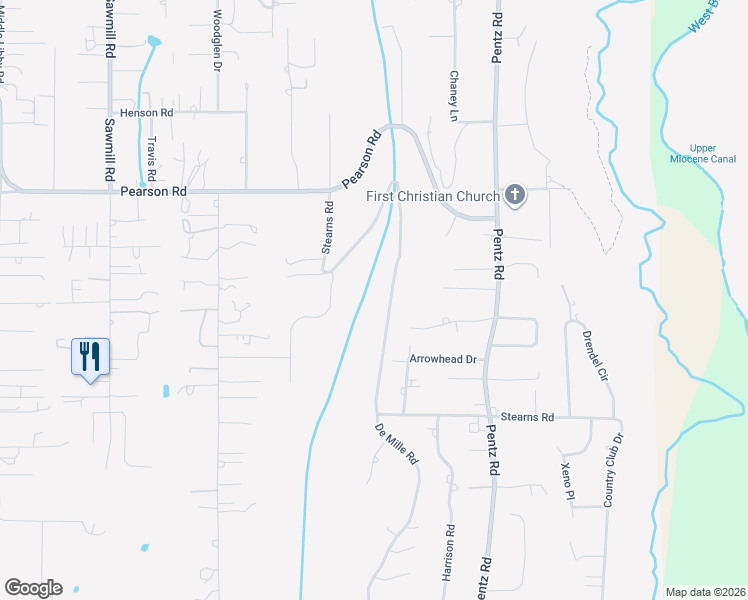 map of restaurants, bars, coffee shops, grocery stores, and more near 1860 Sterns Road in Paradise